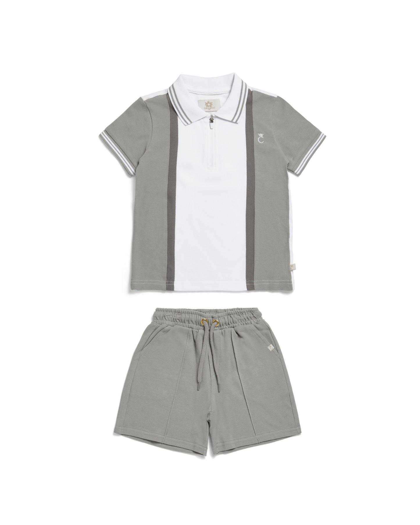 Caramelo Grey Zip Polo Short Set