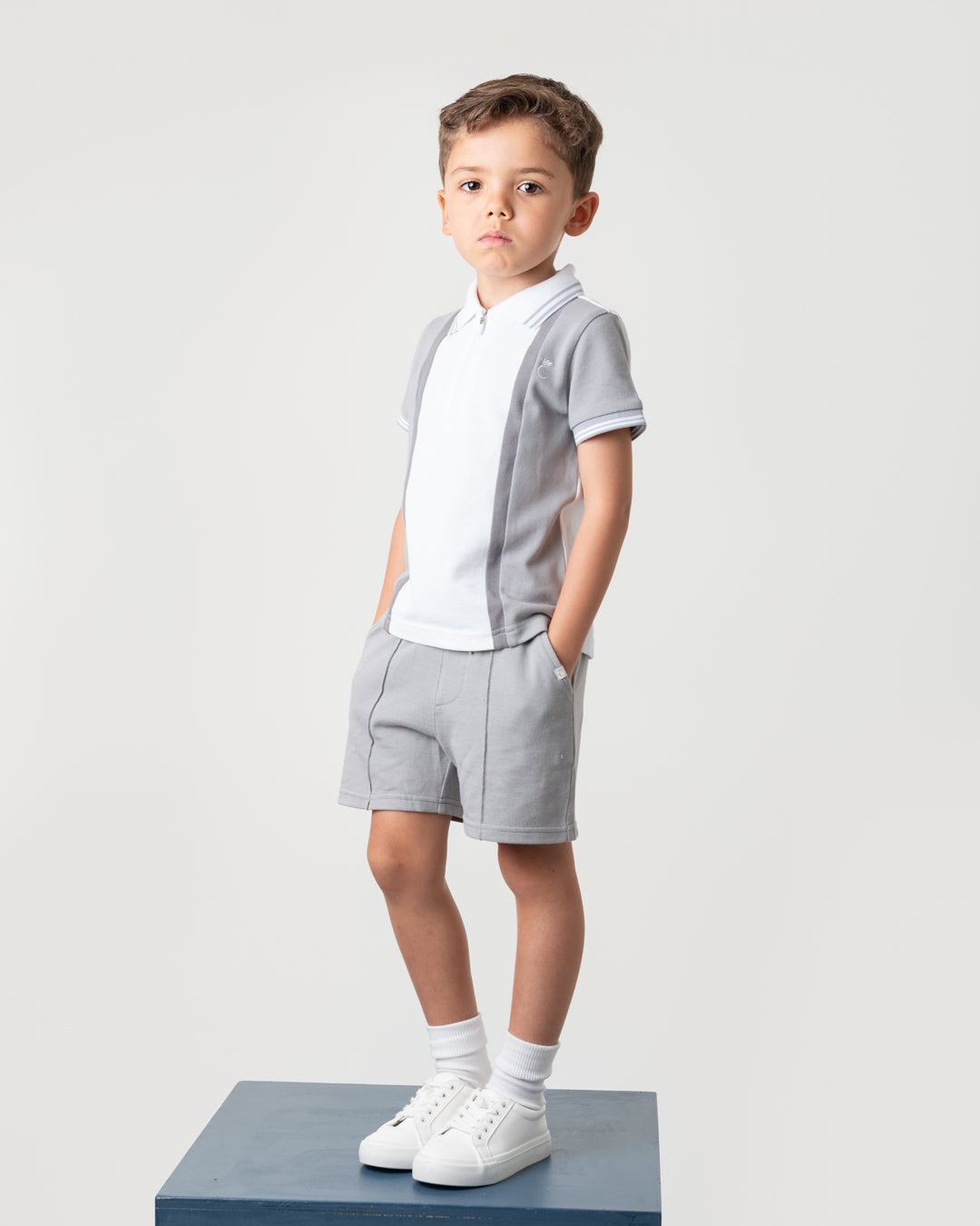 Caramelo Grey Zip Polo Short Set