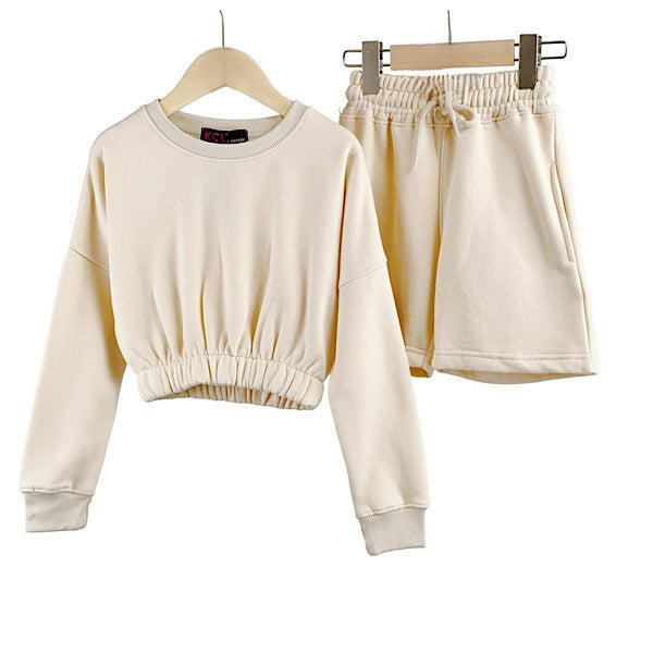 Beige Crop Jumper Lounge Set